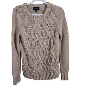 Lands' End Drifter Neutral Sustainable Cotton CableKnit Crewneck Pullover Size S